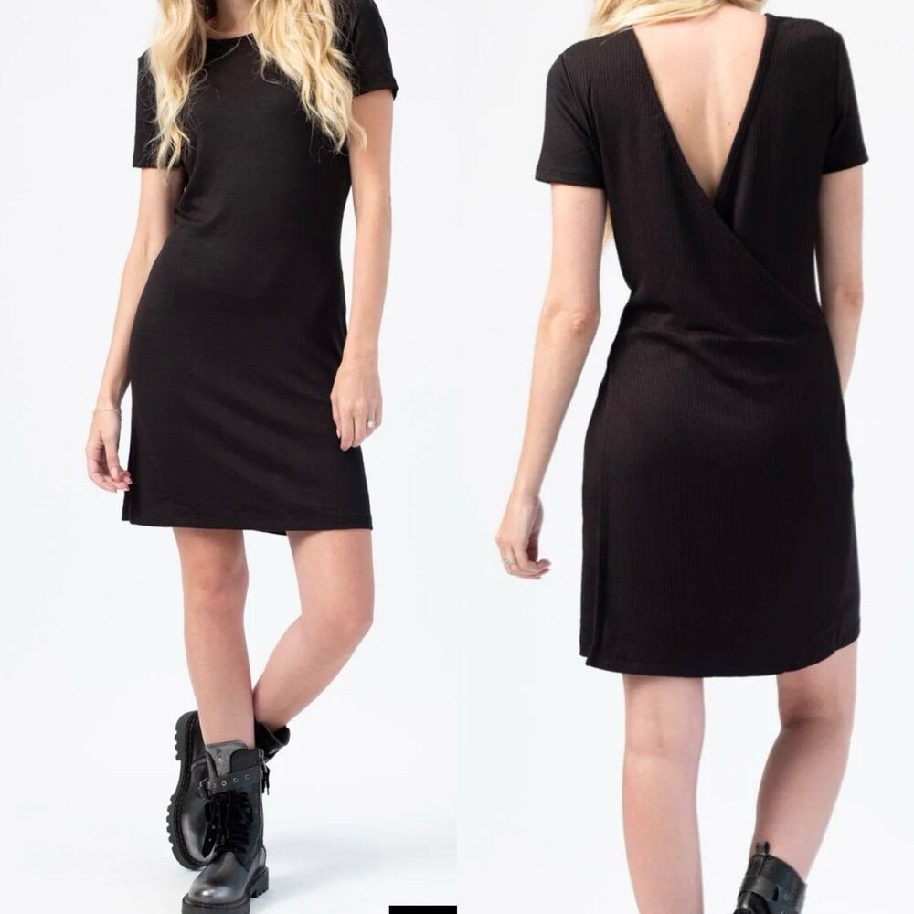 NWT. RAG & BONE Ribbed Wrap Dress in Black Size L